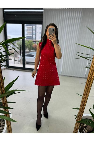 caddstore Red Stone Detailed Ms Dress