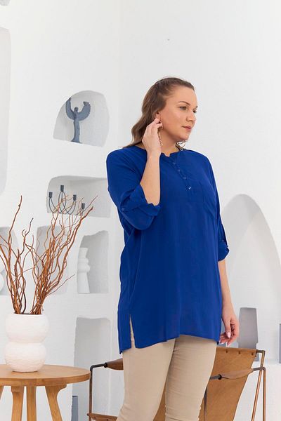 RMG Plus Size Voile Viscose Tunic - Pocket and Sleeve Detail, Slit