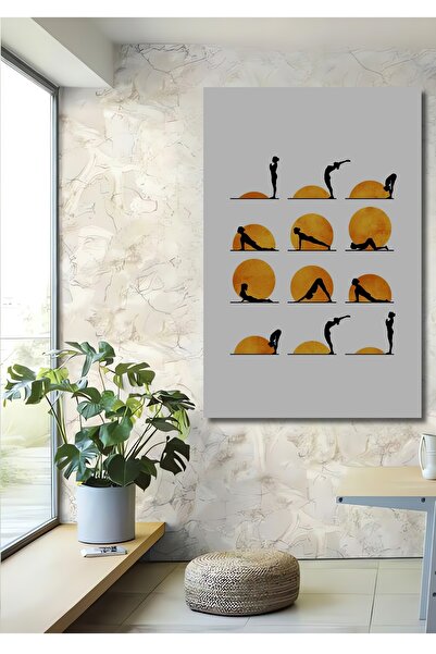 Teona Ahşap Dekoratif Ahşap Dikdörtgen Tablo Yoga Pozları Güneşle Çerçeve Gör...