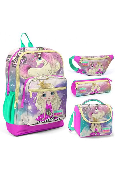 Coral High Set de geanți și genți de școală cu unicorn verde apă - set de trei