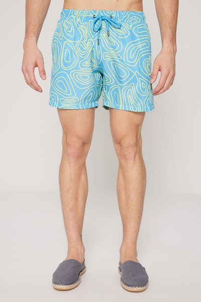 AC&Co / Altınyıldız Classics Men's Turquoise-Green Standard Fit Regular Cut Pocketed Quick Drying Patterned Swim Shorts