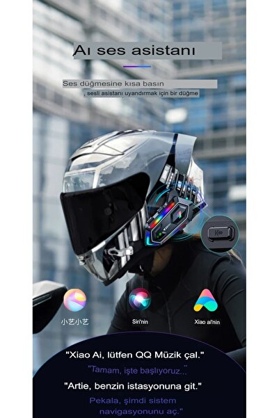 EN SİGA 2 Intercom Bağlantılı Rgb Işıklı Bluetooth Motosiklet Kask Kulaklık Bt5.3 Stereo Su Geçirmez