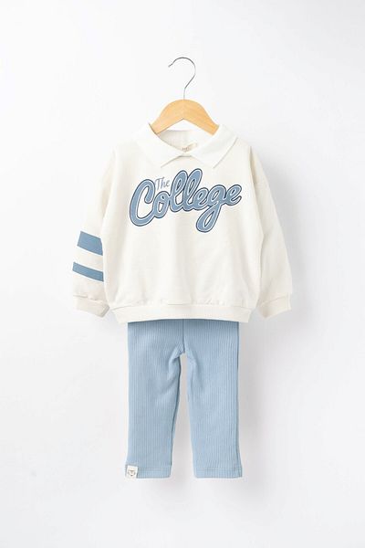 Banamio Polo Collar College Printed Cotton Ribbed Tights Set
