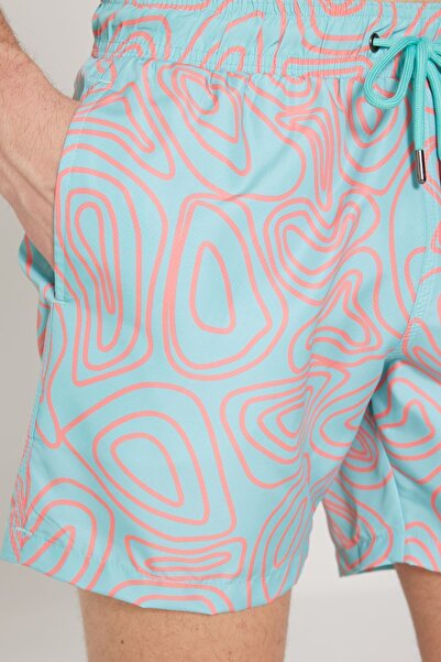 AC&Co / Altınyıldız Classics Gemusterte Badeshorts für Herren in Grün-Rosa mit normaler Passform und normalem Schnitt, schnell trocknend und mit Taschen