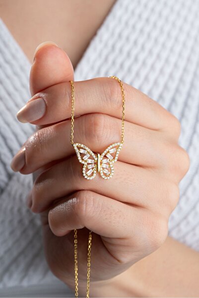 Silvano Jewelry 925 Ayar Gümüş Gold Baget Kelebek Kolye
