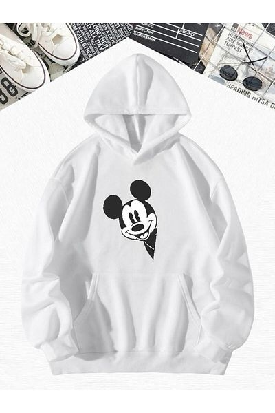 BENROMA Micky Character White Oversize φούτερ με κουκούλα