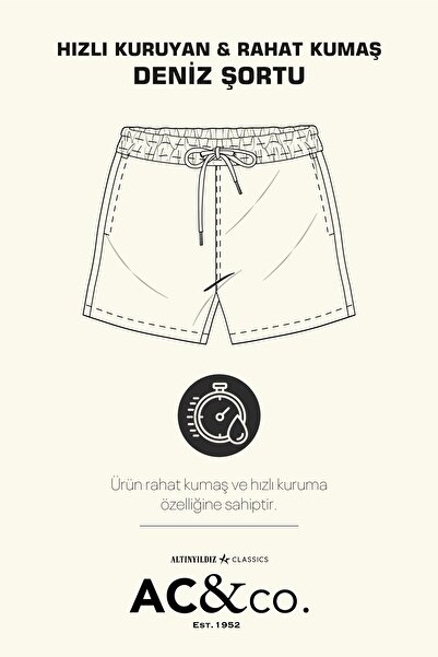 AC&Co / Altınyıldız Classics Erkek Lacivert-sarı Hızlı Kuruyan Desenli Cepli Standart Fit Normal Kesim Çocuk Mayo Deniz Şortu