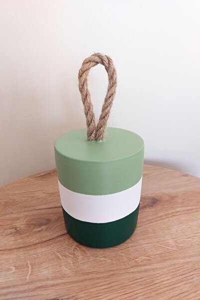 Apricity Dekoratif 10mm Jüt Halat Ipli Açık Yeşil Çizgili Beton Kapı Stoperi / Kapı Pencere Tutucu - 1.7 Kg