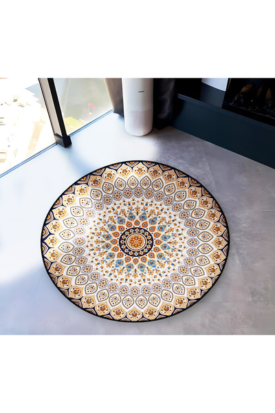 Rugs Modern Halı Mira Round Beige Ethnic Pattern Detailed Woven Base Modern D...