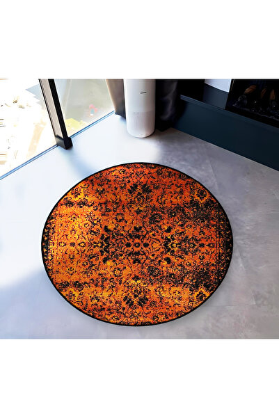 Rugs Modern Halı Mira Yuvarlak Turuncu Siyah Tonlarda Antik Desen Detaylı Dok...