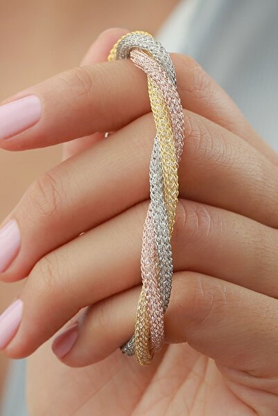 Silvano Jewelry 925 Ayar 3 Renk Hasır Gümüş Bileklik