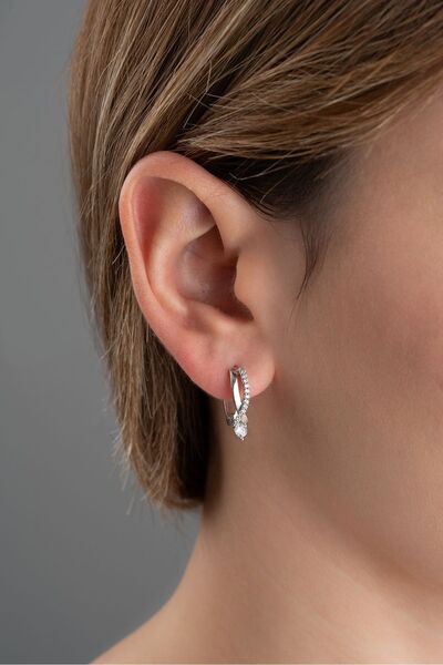 Silvano Jewelry 925 Ayar Gümüş Tektaş Örgü Model Küpe