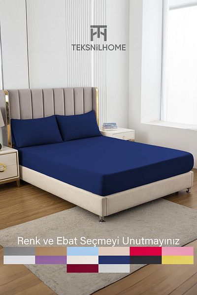 TeksNil Home RanForce Cotton Navy Blue Elastic Single/double Sheet - 14 Colors Fitted