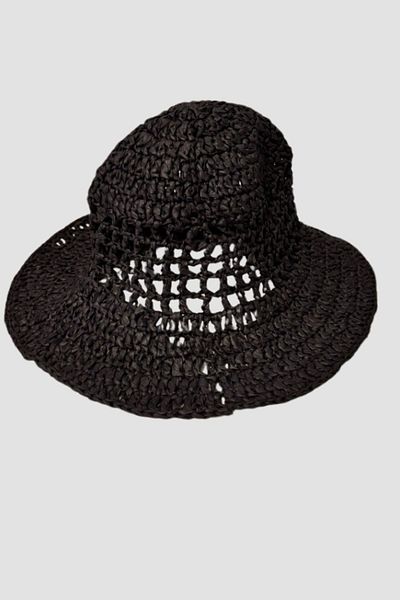 Uretti necla 4345 - Black Raffia Rope Women's Hat - Handmade