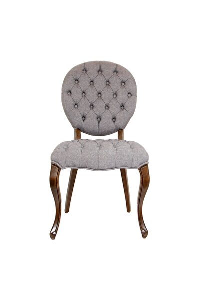 Hanel Mobilya Kapitoneli Madalyon Lukens Yemek Masası Sandalyesi Gri Keten
