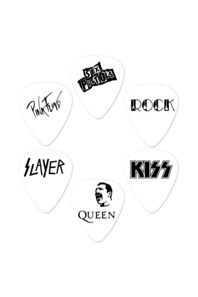cantekin Gitar Pena 6 Adet Çift Taraf Baskılı Queen Rock Slayer Pink Floyd Kiss Sex Pistols Gitar Pena 0,50mm