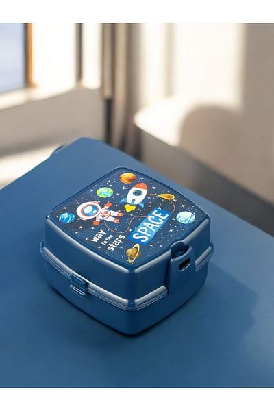 lstri 500 Cc Lunch Box with Spoon - 4 Compartments, 2 Layers, Straw Flask and Pen Holder Space