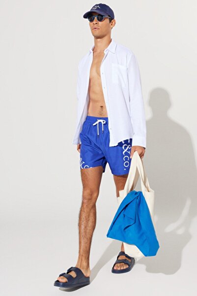 AC&Co / Altınyıldız Classics Pánské plavecké šortky se vzorem v námořnické modři Standard Fit Regular Střih s kapsami a rychleschnoucím vzorem