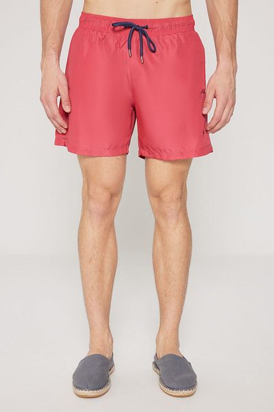 AC&Co / Altınyıldız Classics Rote Badeshorts für Herren – schnelltrocknend, Seitentasche, gemusterter Badeanzug