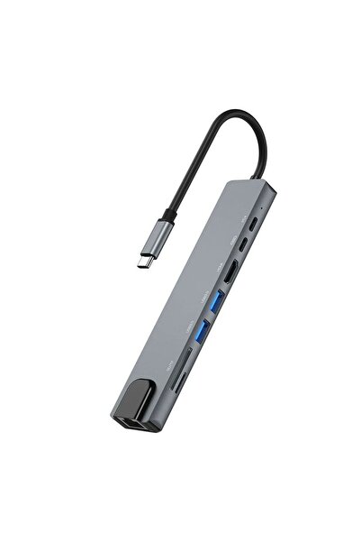 Forzacase Notebook Macbook Type-C Uyumlu  Görüntü Aktarıcı 8in1 Ethernet Sd U...