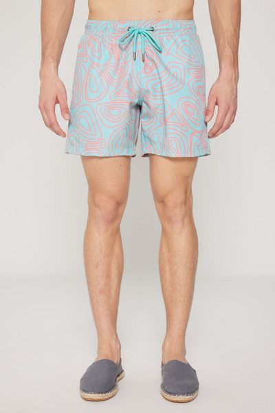 AC&Co / Altınyıldız Classics Gemusterte Badeshorts für Herren in Grün-Rosa mit normaler Passform und normalem Schnitt, schnell trocknend und mit Taschen
