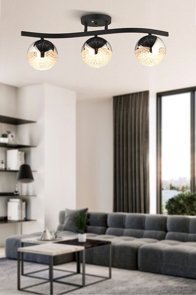 NisaLuce Nisa Luce Bodrum Stoned 3-piece Led Floor Lamp - Black / Chrome