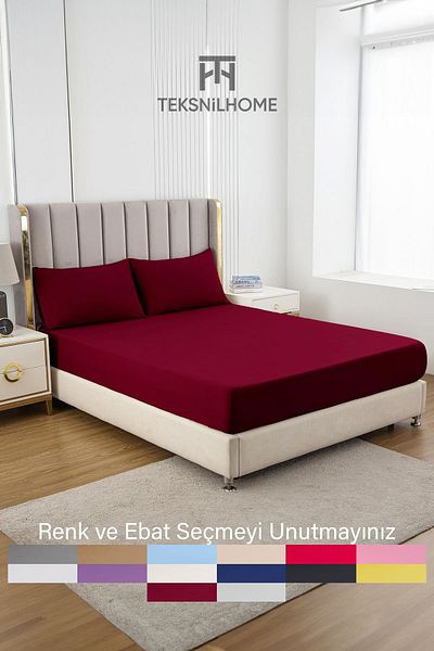 TeksNil Home RanForce Claret Red Elastic Cotton Bed Sheet - Single/double, 14 Colors, Fitted