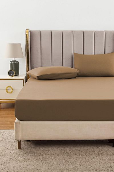 TeksNil Home RanForce - Cotton Single/double Brown Fitted Sheet, 14 Colors