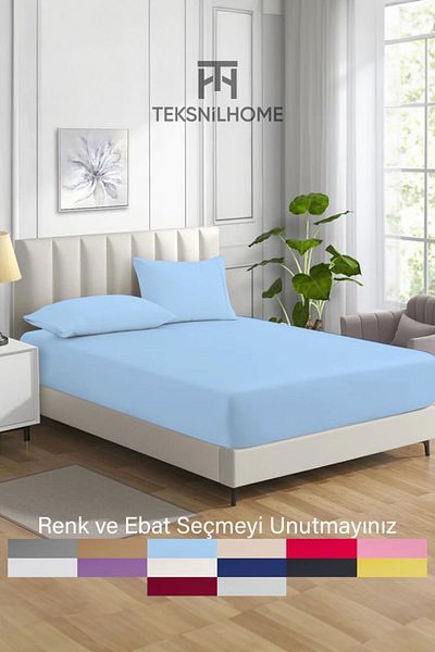 TeksNil Home Ranforce - ملاءة سرير مطاطية مفردة/مزدوجة من القطن باللون الأزرق، 14 لونًا، مناسبة