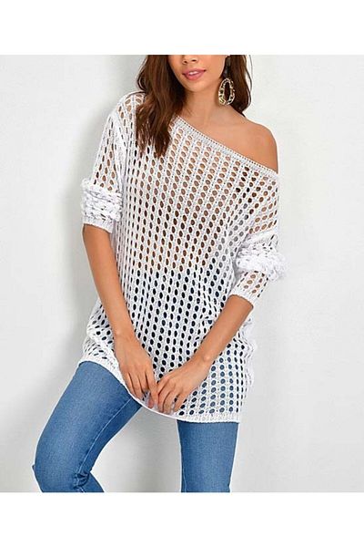 citystyle Λευκό Διχτυωτό Πλεκτό Γυναικεία Μπλούζα
