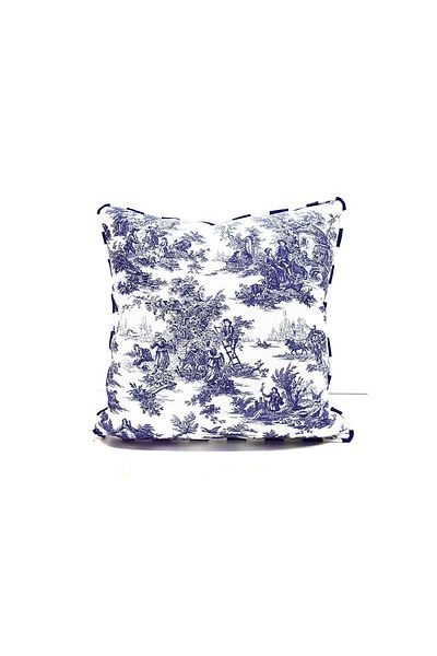 Dekorinyo Retro Bleu Blanc Striped Piping Throw Pillow Cover