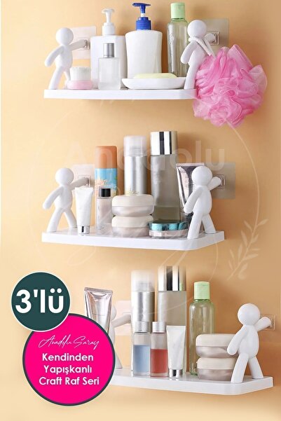 Anadolu Saray 3 قطع من رف الحمام ذاتي اللصق على شكل رف توابل منظم - 3 قطع