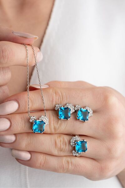 Silvano Jewelry 925 Ayar Gümüş Baget Taşlı Takı Seti