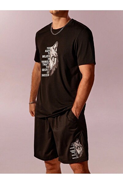 MODAVİBE Moda bărbătească - Set cu imprimeu lup pentru partea inferioară și s...