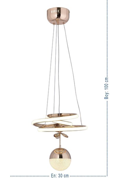 HİRALUCE Kasırga 3 Renk Gold ( Sarı Beyaz Ve Gün Işığı ) Luxury Led Avize Kristal Taşlı Concept