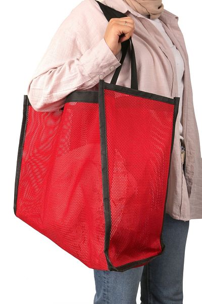 LİSAHAN Unisex Red Mesh Shopping Beach Bag
