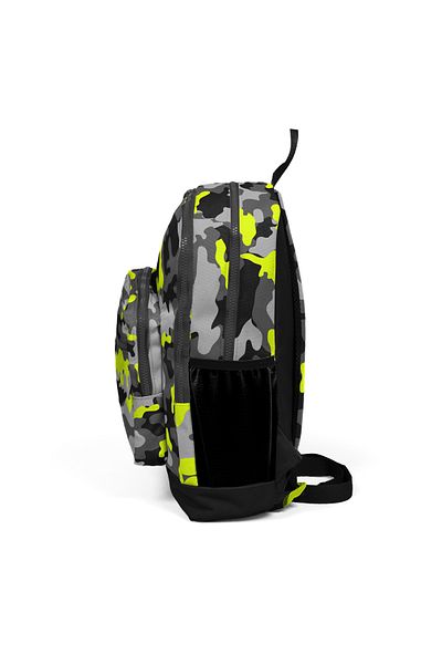 Coral Black Gray Camouflage Patterned 4 Compartment School Backpack - 23117