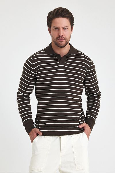 Tarz Cool Polo Neck Men's Knitwear Sweater - Stripe Detailed