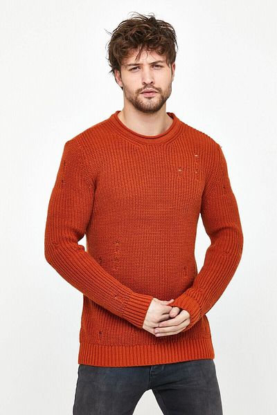 Tarz Cool Tile Men's Destroyed Modeled Knitwear Sweater-trz8141r06l