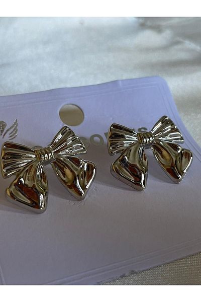 MOREPERLA Silver Colored Bow Earrings