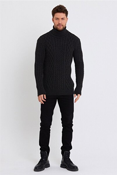 Tarz Cool Men's Smoked Knitted Turtleneck Turtleneck Knitwear Sweater-trz8152r10s