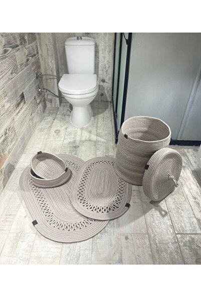 ModaCardin Σετ 5 χαλάκια μπάνιου από γιούτα και ψάθινο - Καλάθι σε στυλ Bohemian και Nordic