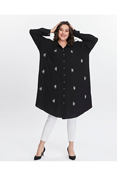 Seçkin Büyük Beden KADIN BÜYÜK BEDEN ÖZEL TAŞ DETAY TUNİK GÖMLEK
