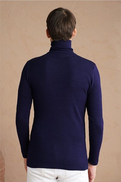 Tarz Cool Ανδρικό πουλόβερ με μονόχρωμο ζιβάγκο Navy Blue-trz1406r09s