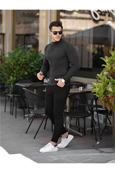 Tarz Cool Smoked Men's Slim Fit Half Fisherman Corduroy Knitwear Sweater-TRZ19158R02S
