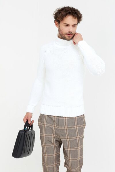 Tarz Cool Men's White Thick Fisherman Knitwear Sweater