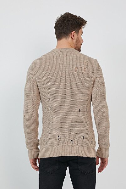 Tarz Cool Ανδρικό πλεκτό πουλόβερ σε μπεζ Destroyed - Μοντέλο trz8141r06l