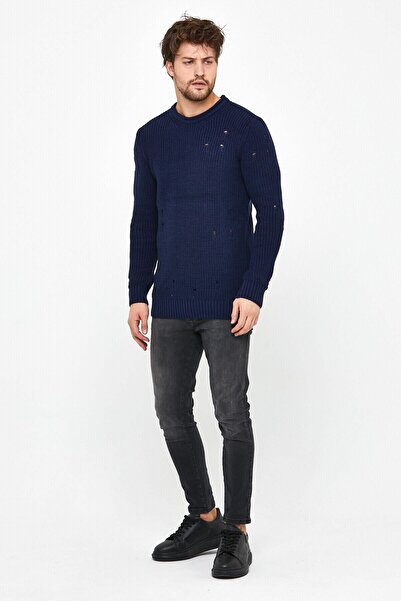 Tarz Cool Синій чоловічий светр з ефектом «дестрою» - trz8141r06l