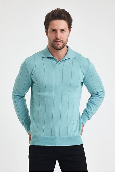 Tarz Cool Men's Polo Neck Striped Sweater - Long Sleeve