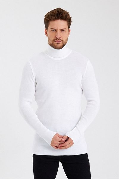 Tarz Cool Men's White Full Fisherman Knitwear-ttrzz1406r07s